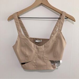Zara Faux Leather Beige Strappy Cut Out Crop Top